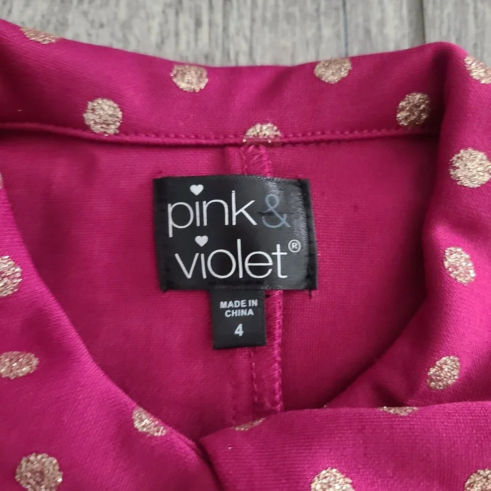 Pink & Violet Girls Gold Polka Dot Dress Coat Size 4